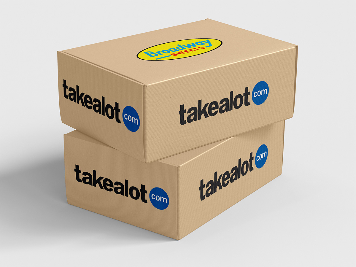 Broadway Sweets product boxes with Takealot logo – available for delivery